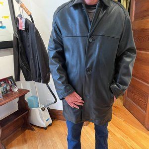 Andrew Marc New York Men's Black Knee Length Leather Jacket, Size Small